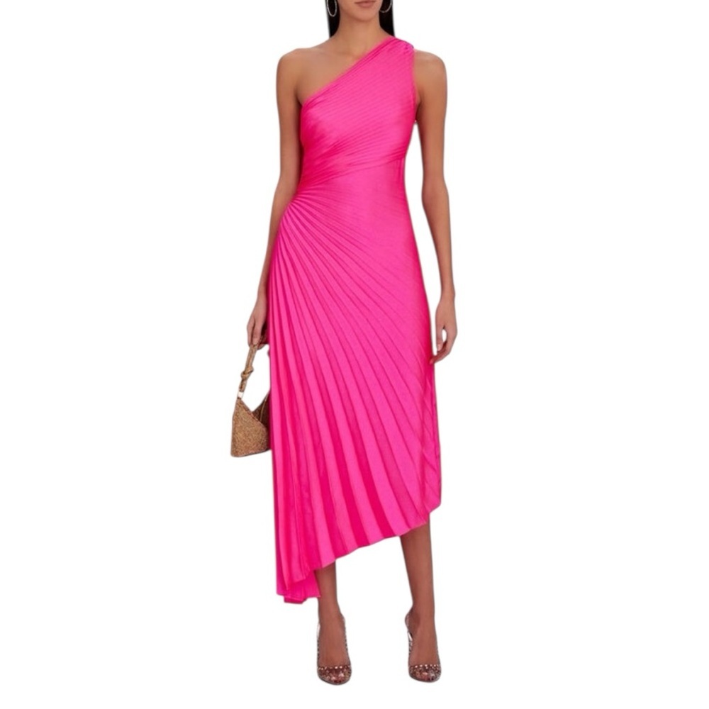 A.L.C. - One-Shoulder Pleated Midi Dress Hot Pink Sz6